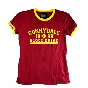 Buffy The Vampire Slayer Sunnydale Blood Drive 1999 Ringer Tee Red Yellow Small